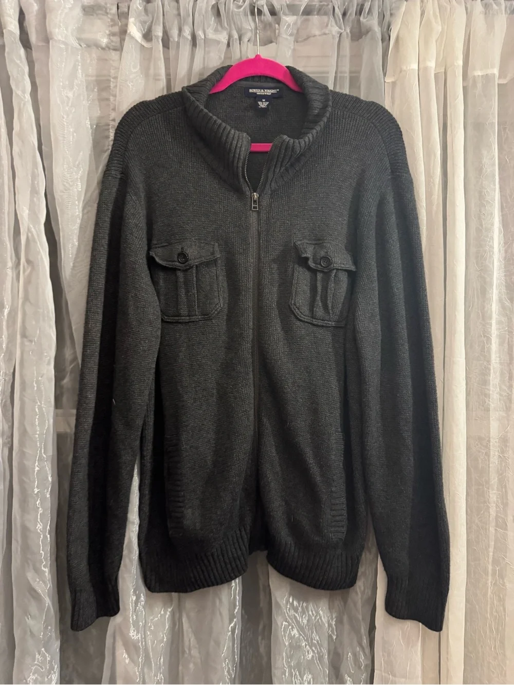 Bowen & Wright Menswear Charcoal Full-Zip Sweater with Chest Pockets